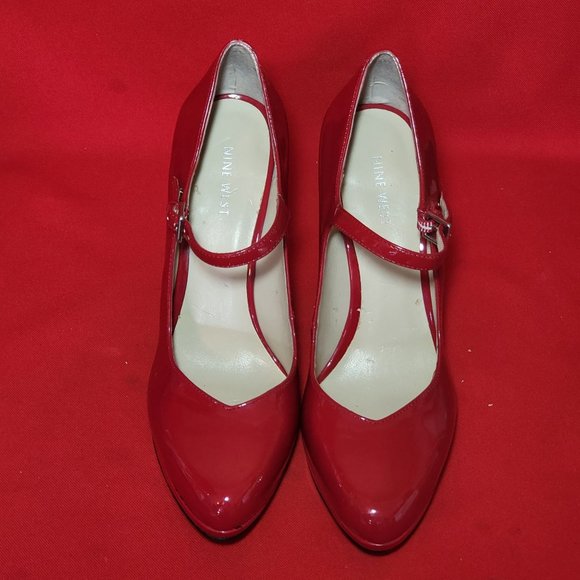 Nine West Womens Shoes Red Mary Jane Pumps Ankle Strap Spike High Heels 9M - Picture 12 of 15